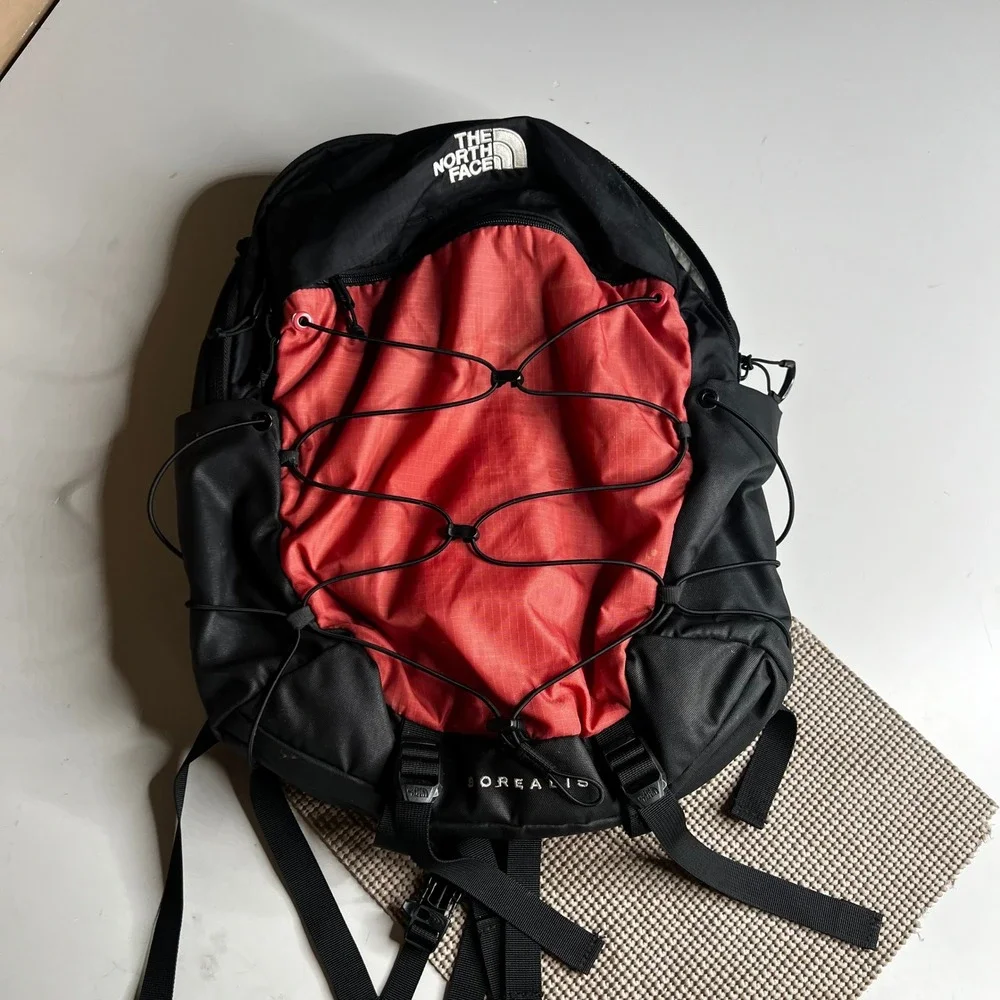 The North Face Borealis Backpack Black Red FlexVent Laptop Daypack Hiking Bag
